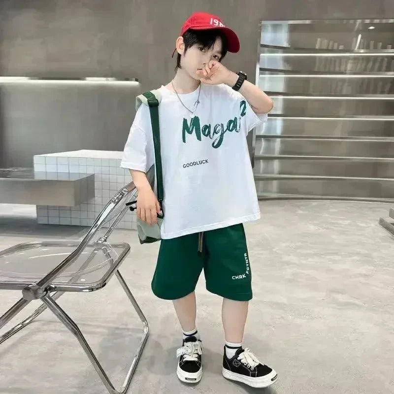 Korean Thin Sports Summer Two-Piece Set Boys Summer Set New Children's Summer Medium and Large Children's Boy - Boys Summer