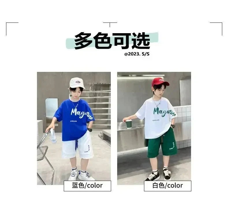 Korean Thin Sports Summer Two-Piece Set Boys Summer Set New Children's Summer Medium and Large Children's Boy - Boys Summer
