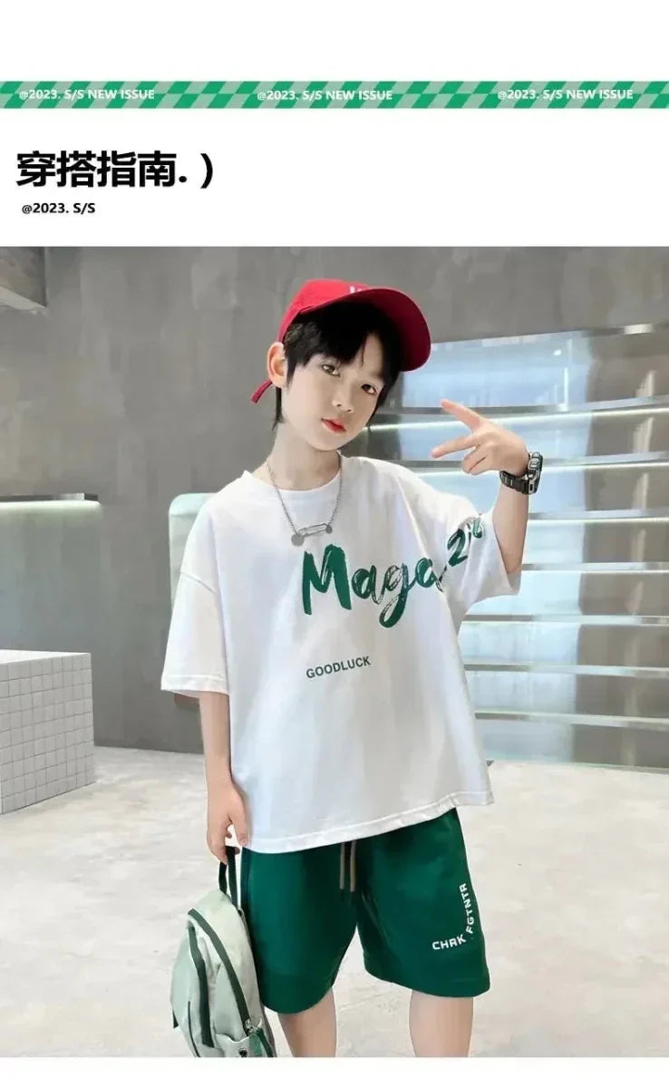Korean Thin Sports Summer Two-Piece Set Boys Summer Set New Children's Summer Medium and Large Children's Boy - Boys Summer