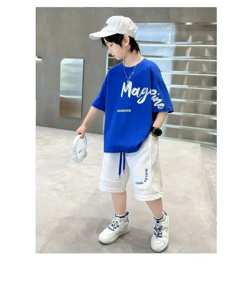 Korean Thin Sports Summer Two-Piece Set Boys Summer Set New Children's Summer Medium and Large Children's Boy - Boys Summer