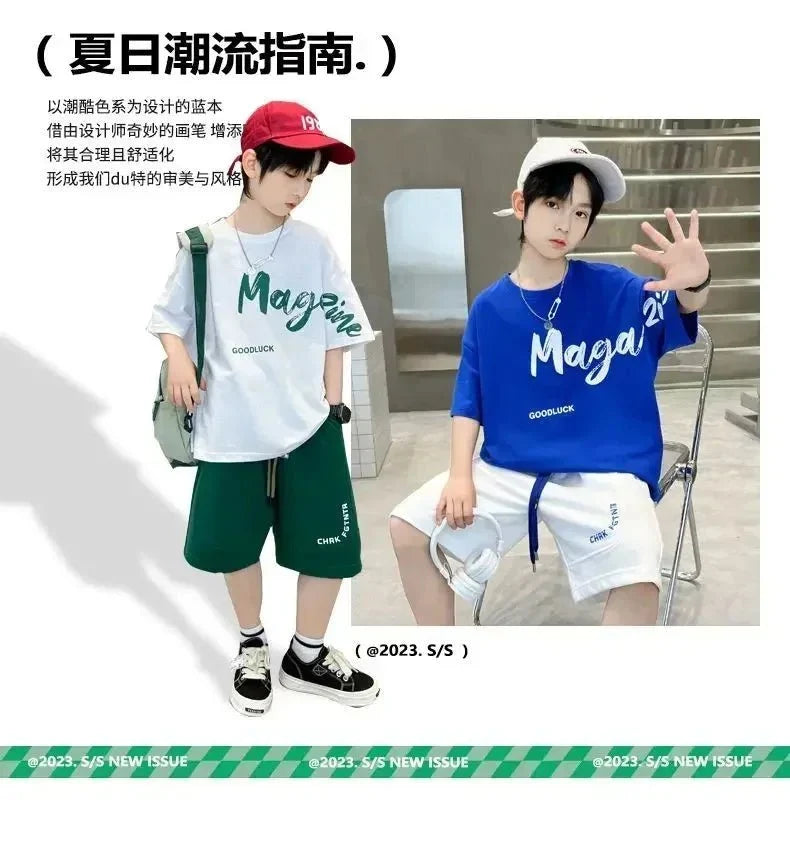 Korean Thin Sports Summer Two-Piece Set Boys Summer Set New Children's Summer Medium and Large Children's Boy - Boys Summer