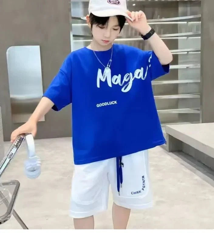 Korean Thin Sports Summer Two-Piece Set Boys Summer Set New Children's Summer Medium and Large Children's Boy - Boys Summer