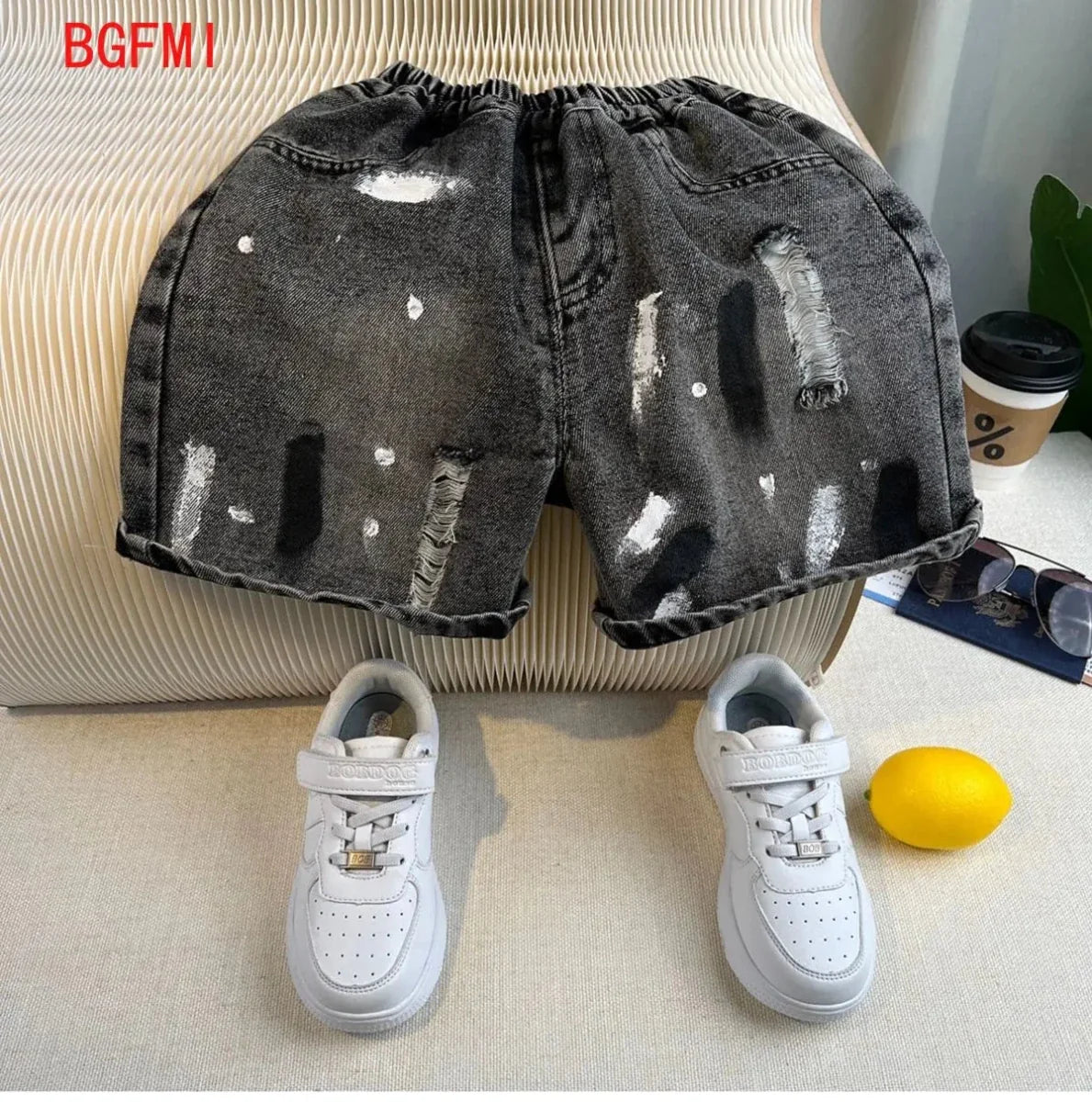 New Boys Fashion Summer Cotton Letter Printing T-shirts+Graffiti Denim Shorts 2pcs Set Kids Korean Outfits Sets Children