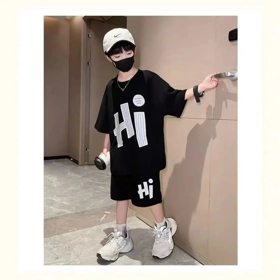 New Boys Sport Clothing Sets Summer Big Kids Loose Clothes Suit Short Sleeve Tops+Shorts 2Pcs Children Fashion Handsome