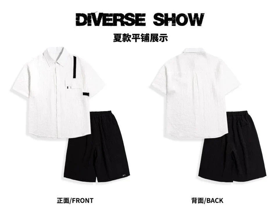 New Children Summer Thin Short Sleeved Shirt Shorts Two Piece Set Children Stylish Clothing Trend - Boys Summer & Party