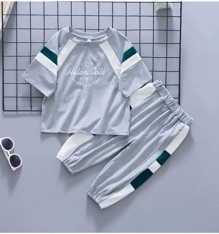 New Children Cool - New Children's Cool Loose Fit Sportswear Korean Edition Baby Short Sleeve T-shirt 2 Pieces - Boys Summer