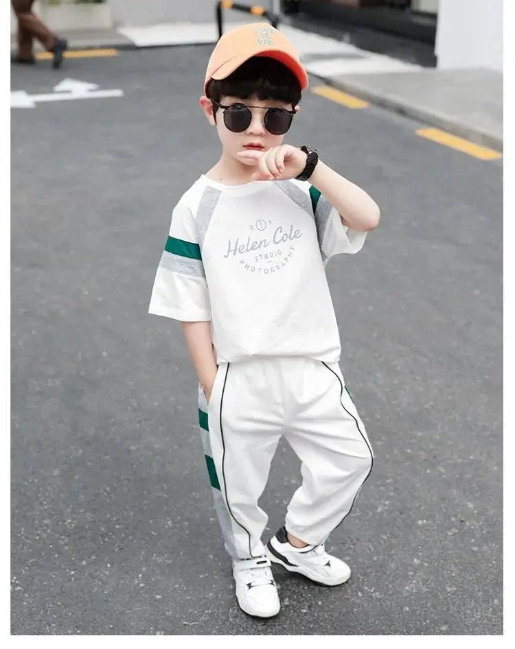 New Children Cool - New Children's Cool Loose Fit Sportswear Korean Edition Baby Short Sleeve T-shirt 2 Pieces - Boys Summer
