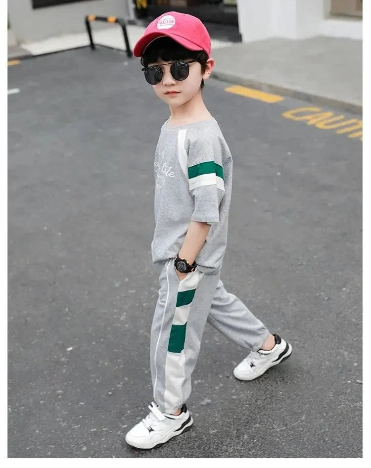 New Children Cool - New Children's Cool Loose Fit Sportswear Korean Edition Baby Short Sleeve T-shirt 2 Pieces - Boys Summer