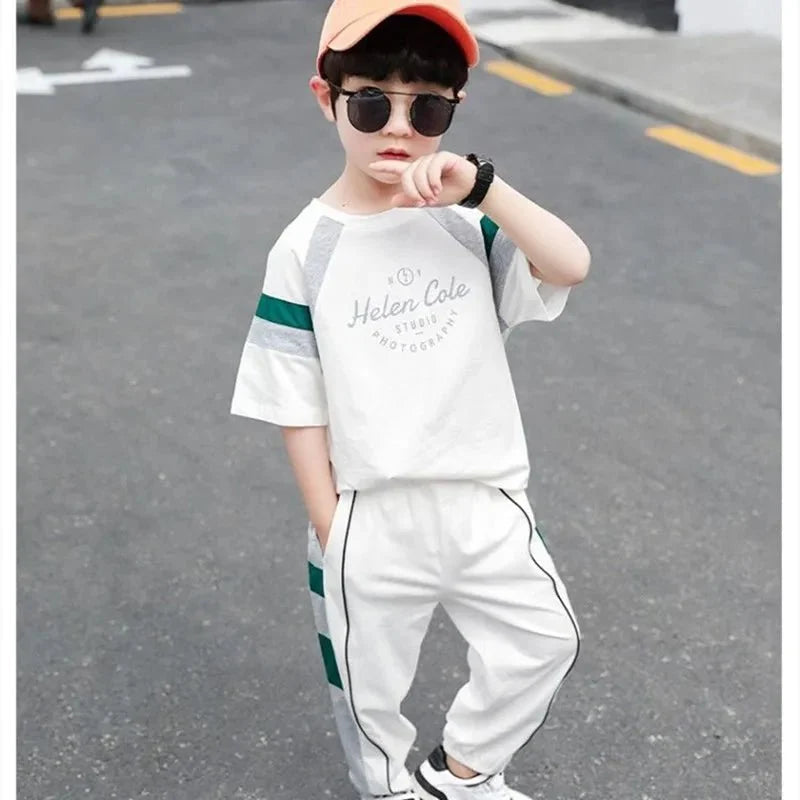 New Children Cool - New Children's Cool Loose Fit Sportswear Korean Edition Baby Short Sleeve T-shirt 2 Pieces - Boys Summer