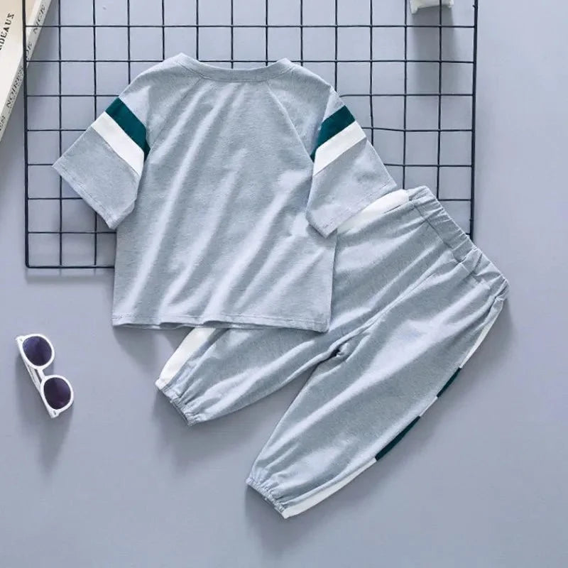 New Children Cool - New Children's Cool Loose Fit Sportswear Korean Edition Baby Short Sleeve T-shirt 2 Pieces - Boys Summer