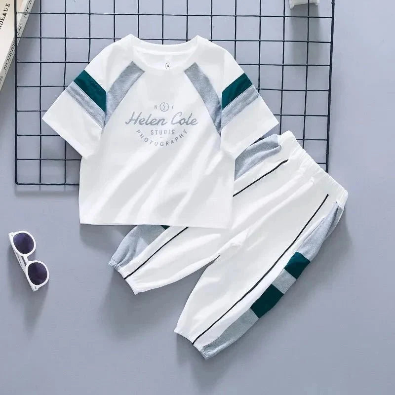 New Children Cool - New Children's Cool Loose Fit Sportswear Korean Edition Baby Short Sleeve T-shirt 2 Pieces - Boys Summer