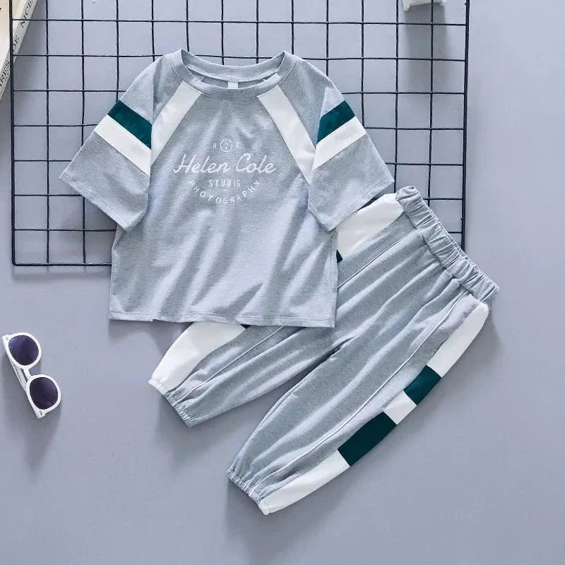 New Children Cool - New Children's Cool Loose Fit Sportswear Korean Edition Baby Short Sleeve T-shirt 2 Pieces - Boys Summer