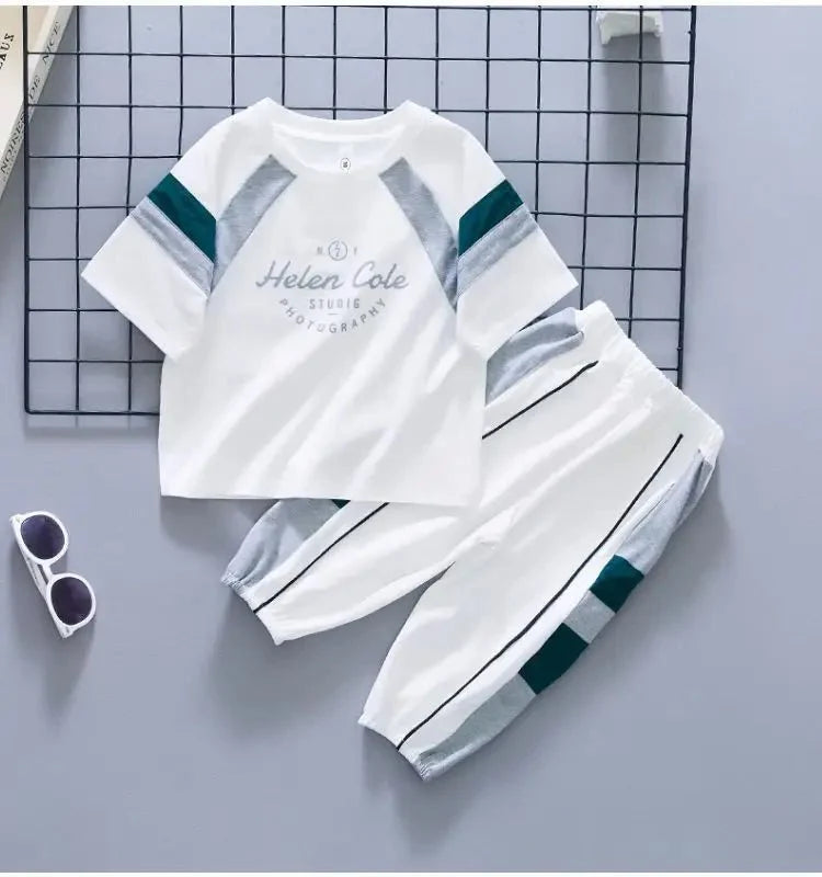 New Children Cool - New Children's Cool Loose Fit Sportswear Korean Edition Baby Short Sleeve T-shirt 2 Pieces - Boys Summer