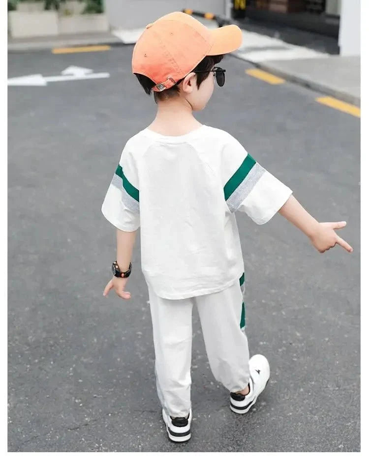 New Children Cool - New Children's Cool Loose Fit Sportswear Korean Edition Baby Short Sleeve T-shirt 2 Pieces - Boys Summer