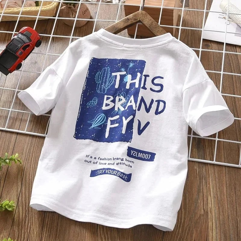 New Children Cool - New Children's Cool Loose Fit Sportswear Korean Edition Baby Short Sleeve T-shirt 2 Pieces - Boys Summer