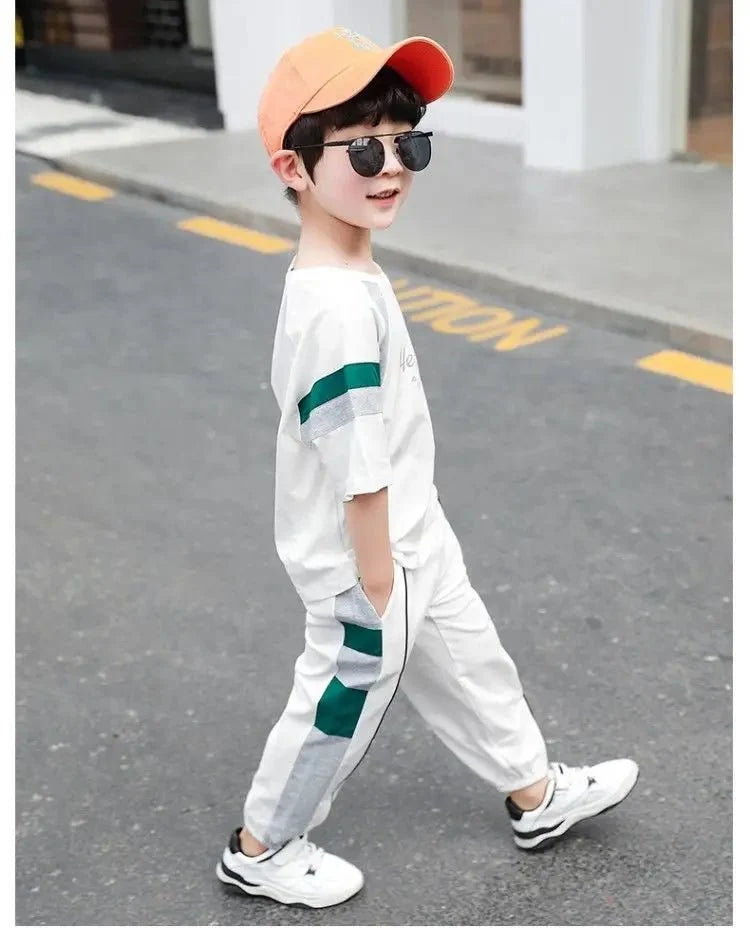 New Children Cool - New Children's Cool Loose Fit Sportswear Korean Edition Baby Short Sleeve T-shirt 2 Pieces - Boys Summer