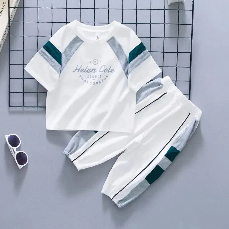 New Children Cool - New Children's Cool Loose Fit Sportswear Korean Edition Baby Short Sleeve T-shirt 2 Pieces - Boys Summer