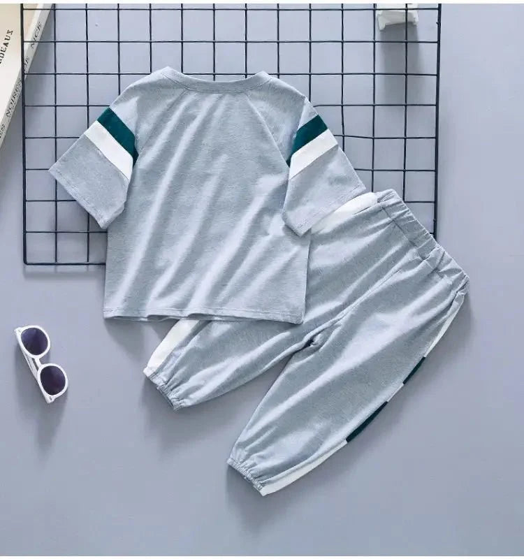 New Children Cool - New Children's Cool Loose Fit Sportswear Korean Edition Baby Short Sleeve T-shirt 2 Pieces - Boys Summer