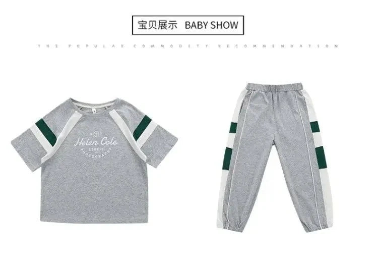 New Children Cool - New Children's Cool Loose Fit Sportswear Korean Edition Baby Short Sleeve T-shirt 2 Pieces - Boys Summer