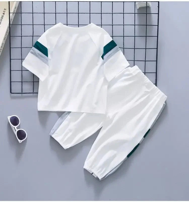 New Children Cool - New Children's Cool Loose Fit Sportswear Korean Edition Baby Short Sleeve T-shirt 2 Pieces - Boys Summer