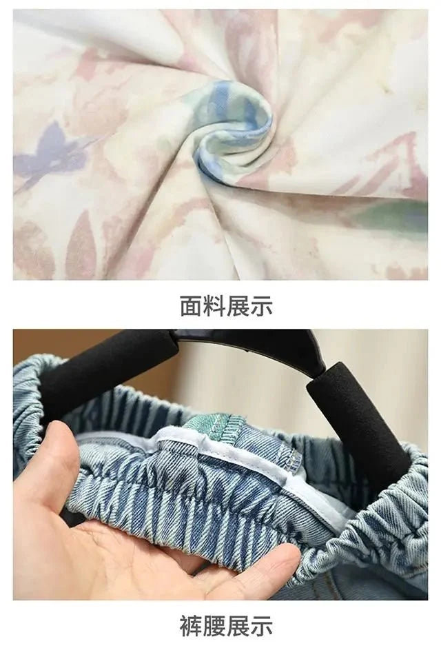 New Children Printed - New Children's Printed Thin T-shirt+ hole Denim Shorts Teenager Boys Summer Fashion outfits - Boys