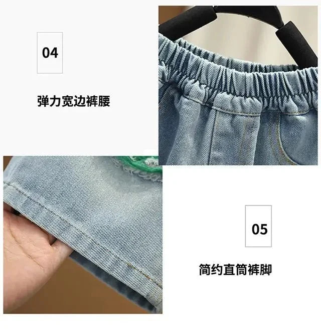 New Children Printed - New Children's Printed Thin T-shirt+ hole Denim Shorts Teenager Boys Summer Fashion outfits - Boys
