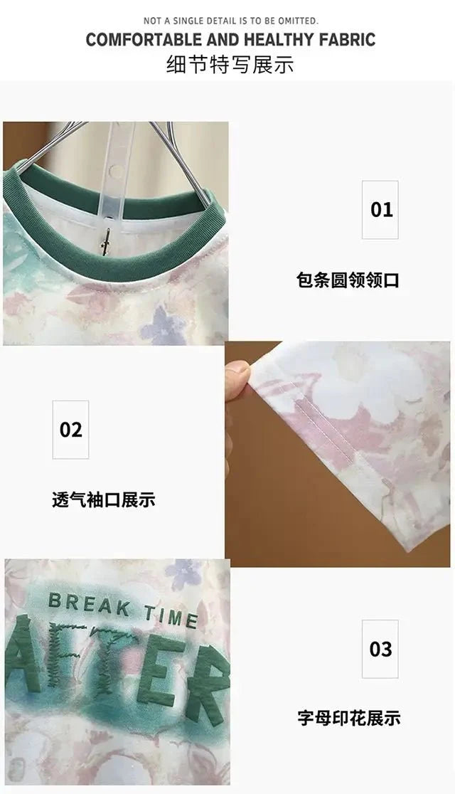 New Children Printed - New Children's Printed Thin T-shirt+ hole Denim Shorts Teenager Boys Summer Fashion outfits - Boys
