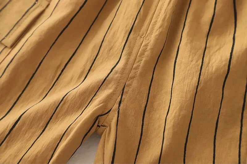 New Fashion Soft and Comfortable Children's Coffee Vertical Stripe Shirt Shorts Three-piece Set Kids Clothes Boys - Boys