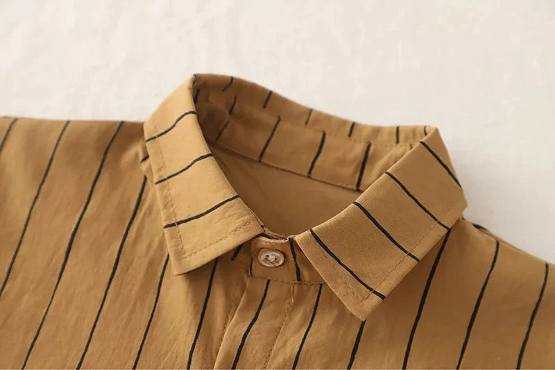 New Fashion Soft and Comfortable Children's Coffee Vertical Stripe Shirt Shorts Three-piece Set Kids Clothes Boys - Boys