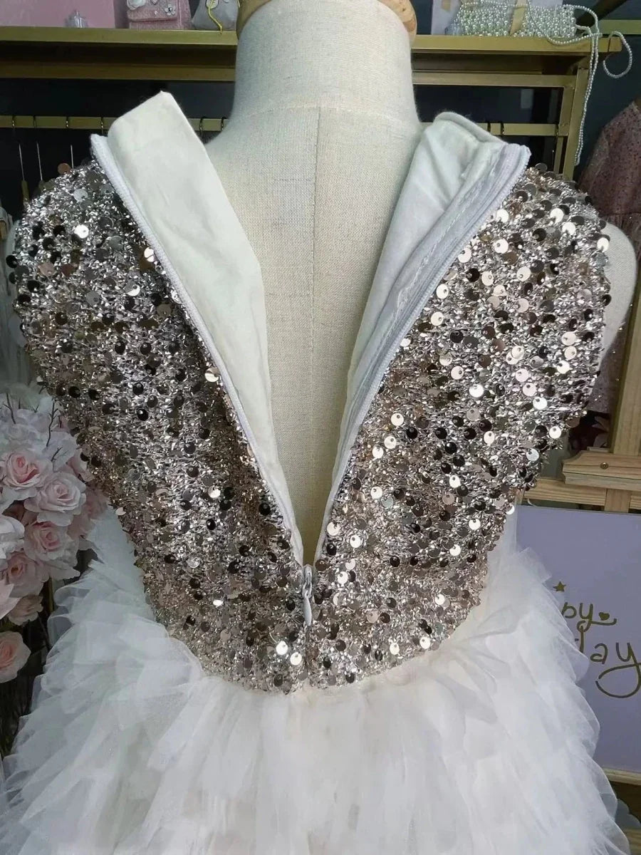 New Summer Party Dress for Kids Girls Sequined Sleeveless Mesh Cake Princess Dress Fashionable and Comfortable Skirt S4016 - Mom & Kids