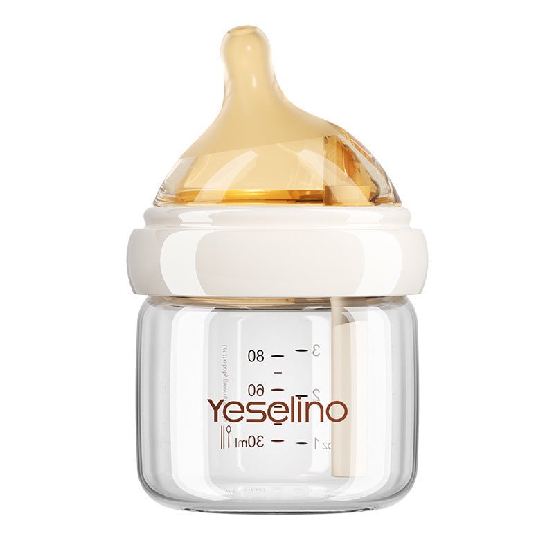 Newborn glass bottle 0-6 months high borosilicate glass baby anti-flatulence bottle liquid silicone nipple (Coffee color-english packaging) - BaBy's World