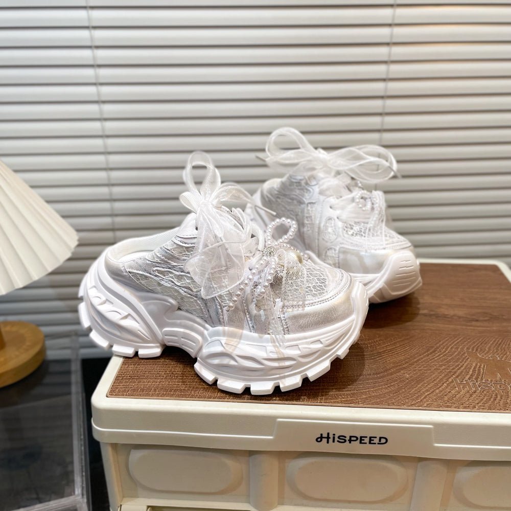 Pearl Lace Bow Baby Girl Daddy Shoes - BaBy's World