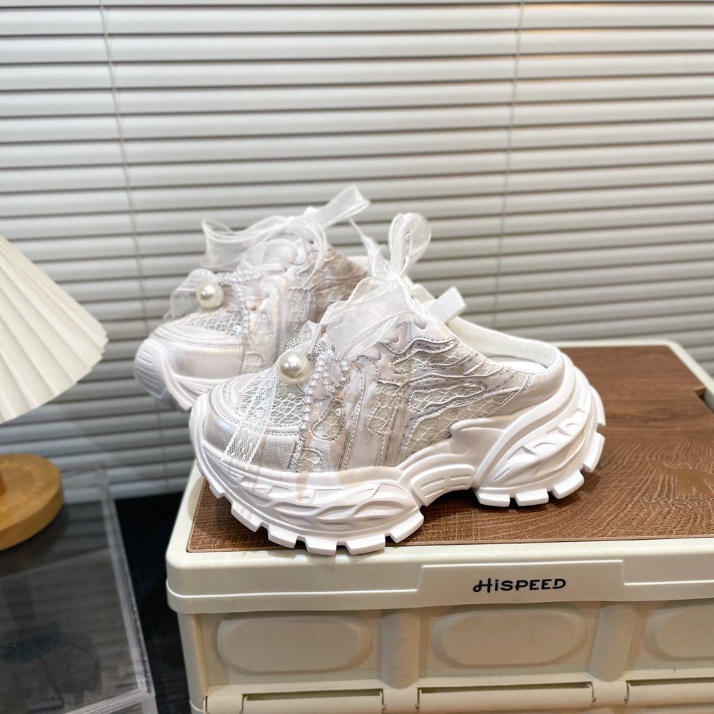 Pearl Lace Bow Baby Girl Daddy Shoes - BaBy's World