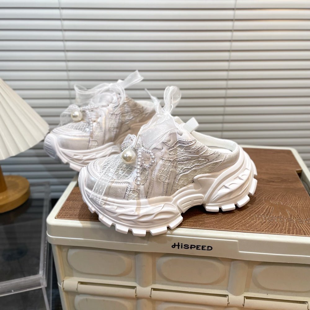 Pearl Lace Bow Baby Girl Daddy Shoes - BaBy's World