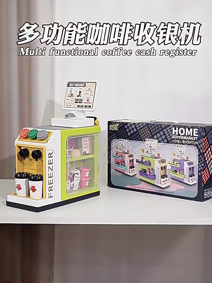 Cross-Border Children's Pretend Supermarket Cash Register Coffee Refrigerator Educational Role-Playing Toys Girls' Birthday Gift video 1