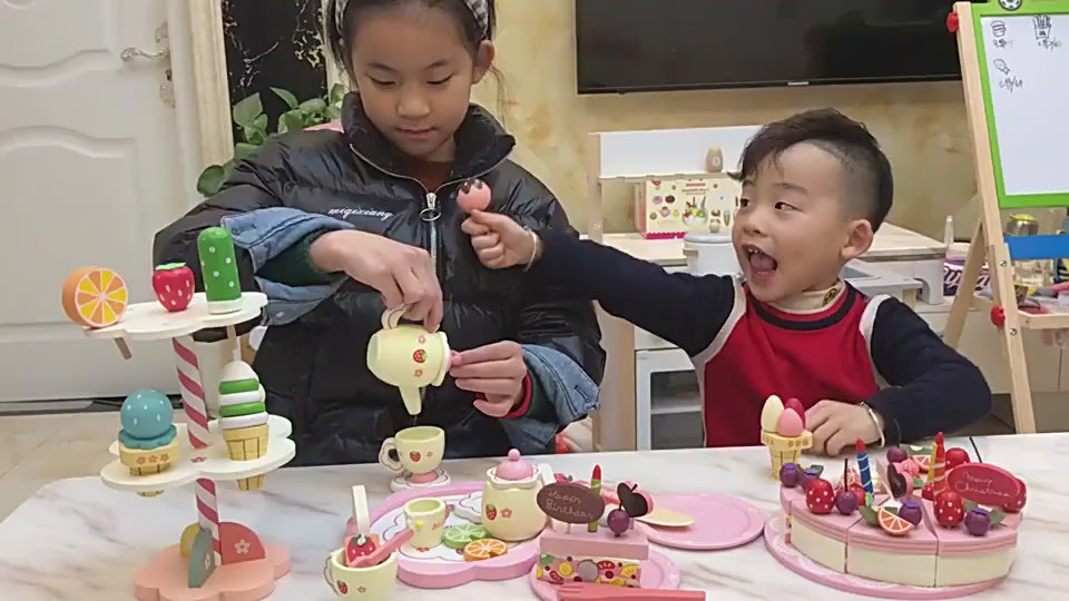 Girl's new year birthday gift simulation cake children's wooden cutting play house kitchen little Princess toy video 1