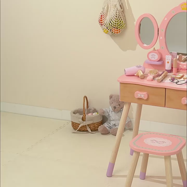 Cross-Border New Product Children's Dressing Table Toy Girl's Makeup Table Simulation Little Princess Pretend Play Jewelry Box Wooden video 2