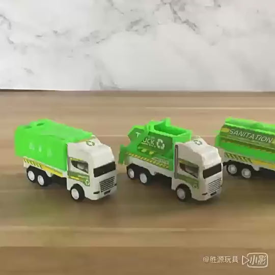 Wholesale children's toy engineering vehicle city sanitation vehicle four mini plastic pull-back vehicle wholesale gift stall video 1