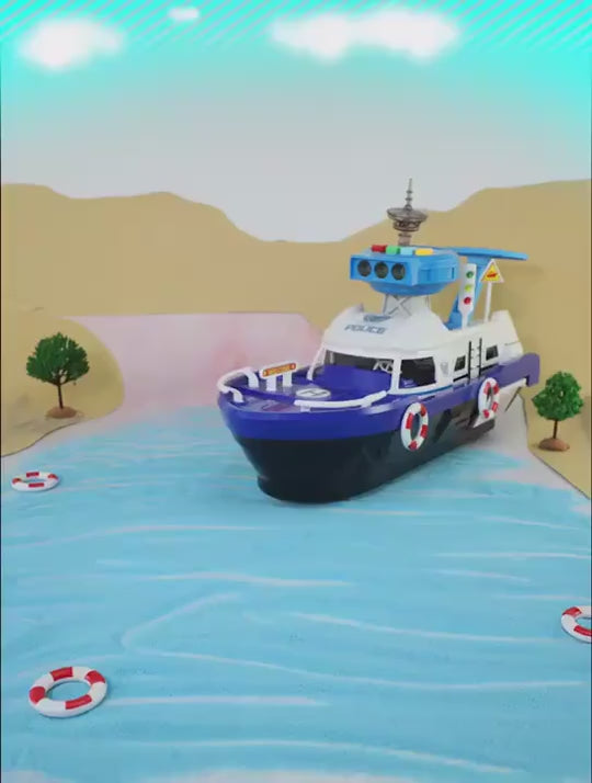New Children's Large Inertia Storage Boat with Light Music Boys and Girls Baby Fire Police Car Toy Model video 2