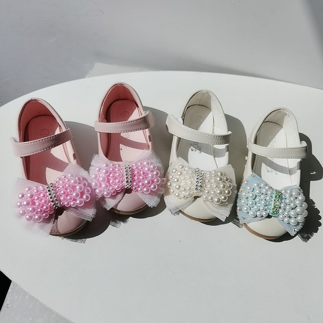 Princess Shoes Girls' Pearl Bow Leather Shoes Wedding Shoes - BaBy's World