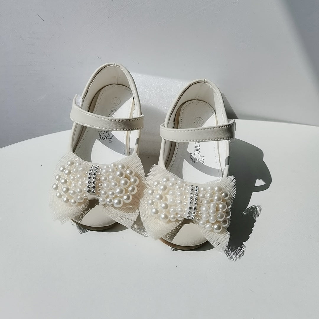 Princess Shoes Girls' Pearl Bow Leather Shoes Wedding Shoes - BaBy's World