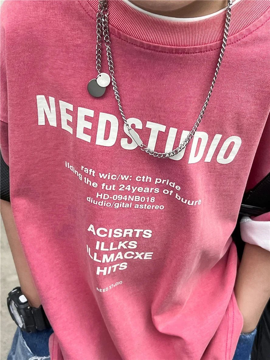 Pure Cotton Children's Short Sleeved Simple Trendy Letters Faded and Worn Half Sleeved T-shirts Boys Girls Stylish - Boys