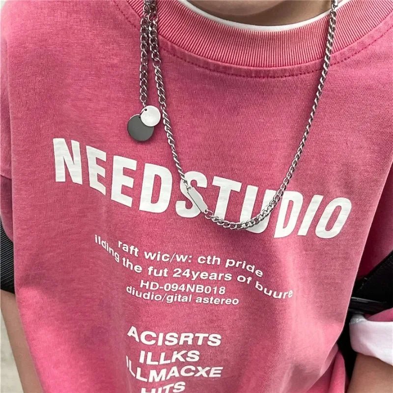 Pure Cotton Children's Short Sleeved Simple Trendy Letters Faded and Worn Half Sleeved T-shirts Boys Girls Stylish - Boys