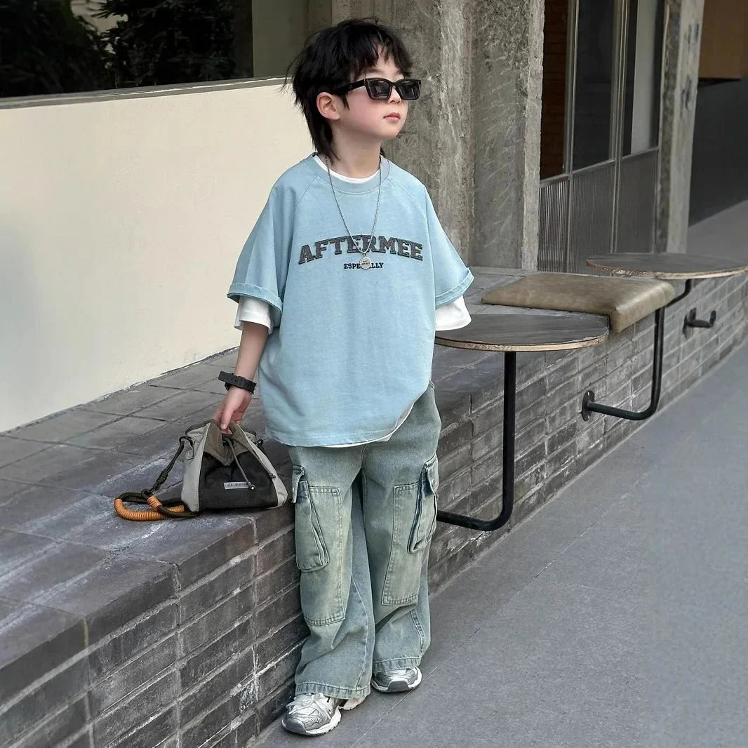 Spring Summer New Children's Short Sleeve T-shirt - Mom & Kids