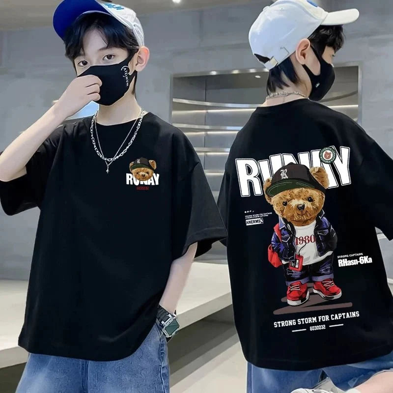 Summer 100 Cotton - Summer 100% Cotton Boys Blue T-shirt Cool Graffiti Printed Girls Tees Short Sleeve Children Tops High