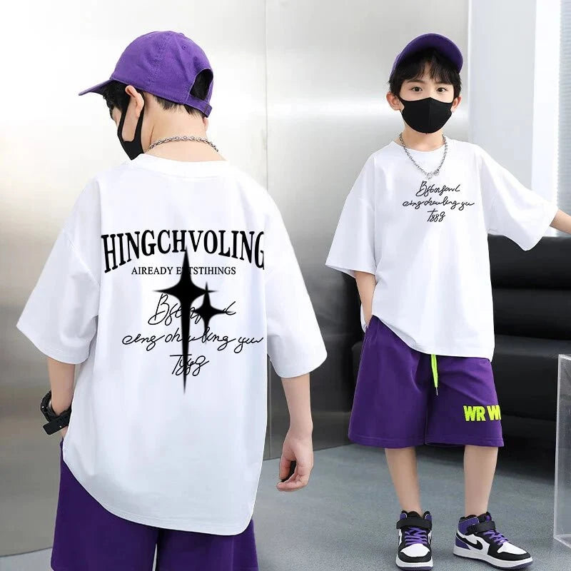 Summer 100 Cotton - Summer 100% Cotton Boys Blue T-shirt Cool Graffiti Printed Girls Tees Short Sleeve Children Tops High
