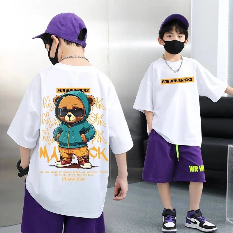 Summer 100 Cotton - Summer 100% Cotton Boys Blue T-shirt Cool Graffiti Printed Girls Tees Short Sleeve Children Tops High