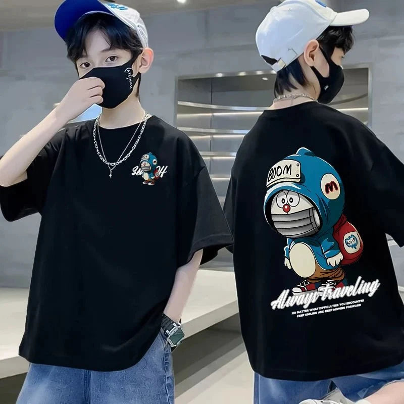 Summer 100 Cotton - Summer 100% Cotton Boys Blue T-shirt Cool Graffiti Printed Girls Tees Short Sleeve Children Tops High