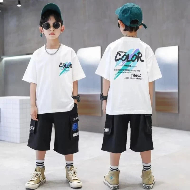 Summer 100 Cotton - Summer 100% Cotton Boys Blue T-shirt Cool Graffiti Printed Girls Tees Short Sleeve Children Tops High