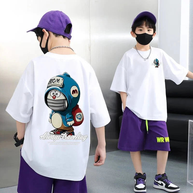 Summer 100 Cotton - Summer 100% Cotton Boys Blue T-shirt Cool Graffiti Printed Girls Tees Short Sleeve Children Tops High